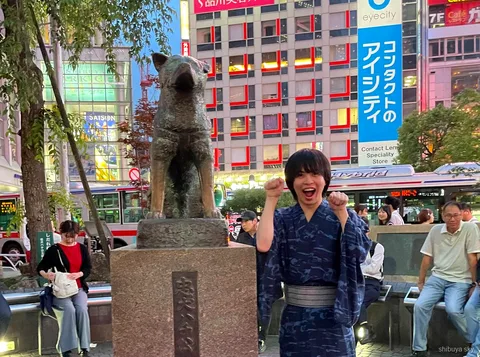 Passeio com ingresso do Shibuya Sky de yukata, ruas de Shibuya