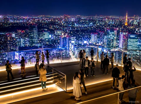 Shibuya Sky night view tour, Tokyo lit up from the observation deck