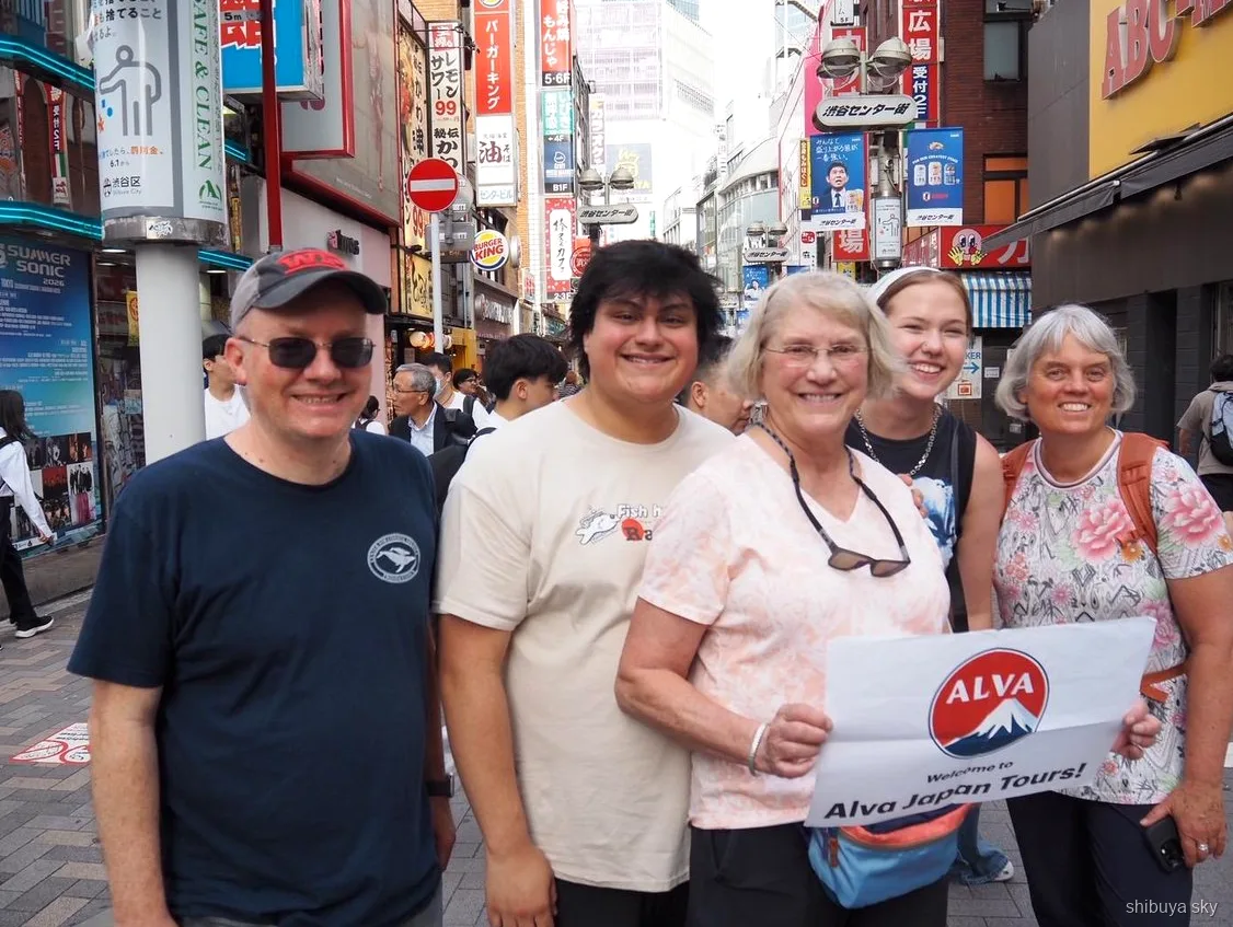Shibuya Sky pop culture tour guide and guests in Shibuya