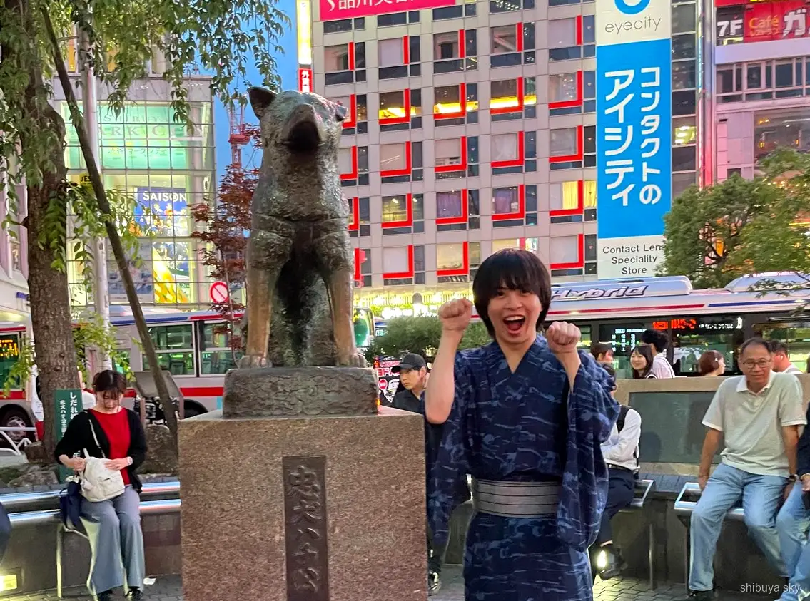 Shibuya Sky billet tur i yukata, gader i Shibuya