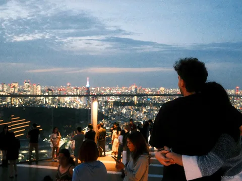 Tour de Harajuku a Shibuya Sky al anochecer, vista de Tokio de noche