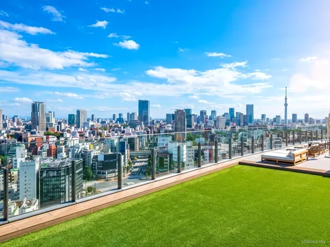 Entrada Shibuya Sky en tour, skyline de Tokio a plena luz del día